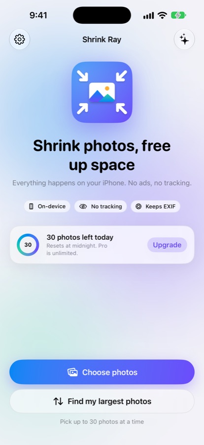 Shrink Ray home screen